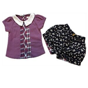 Matilda Jane Purple Cord Short  Set with Plaid and Floral Accents